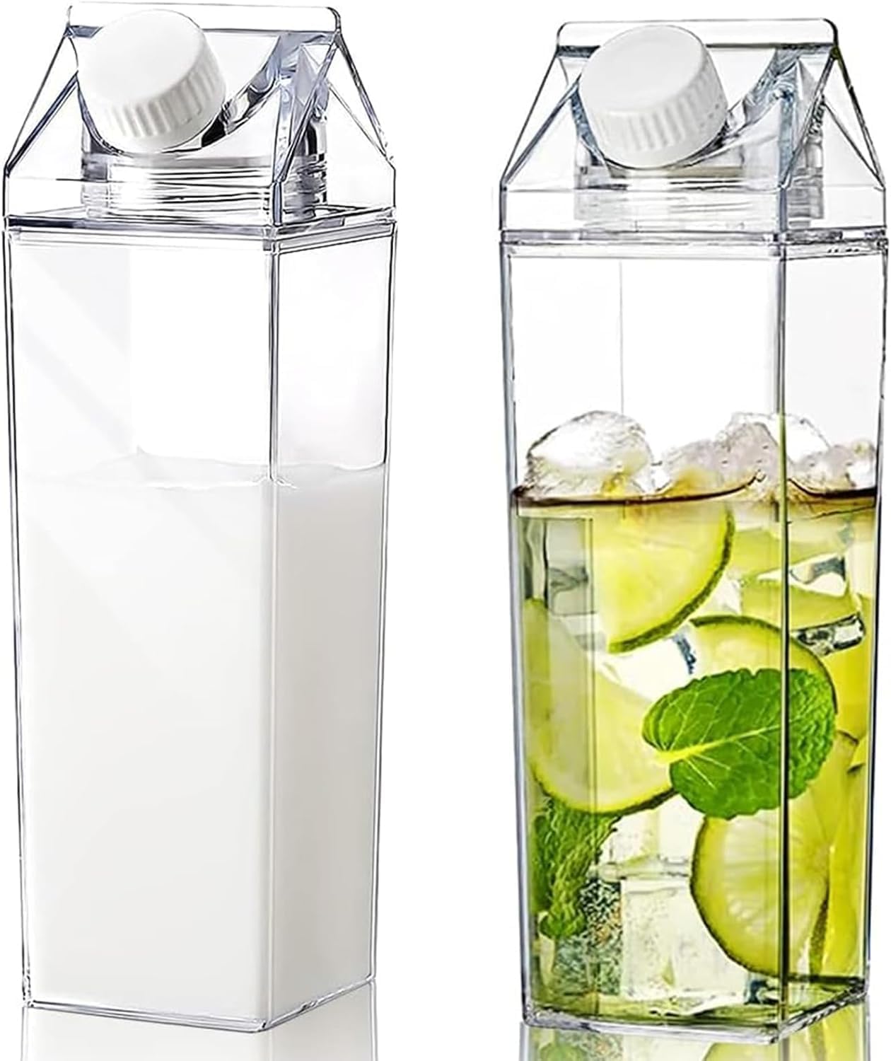 3 Pack Milk/juice Carton Water Bottle, Clear Square Plastic