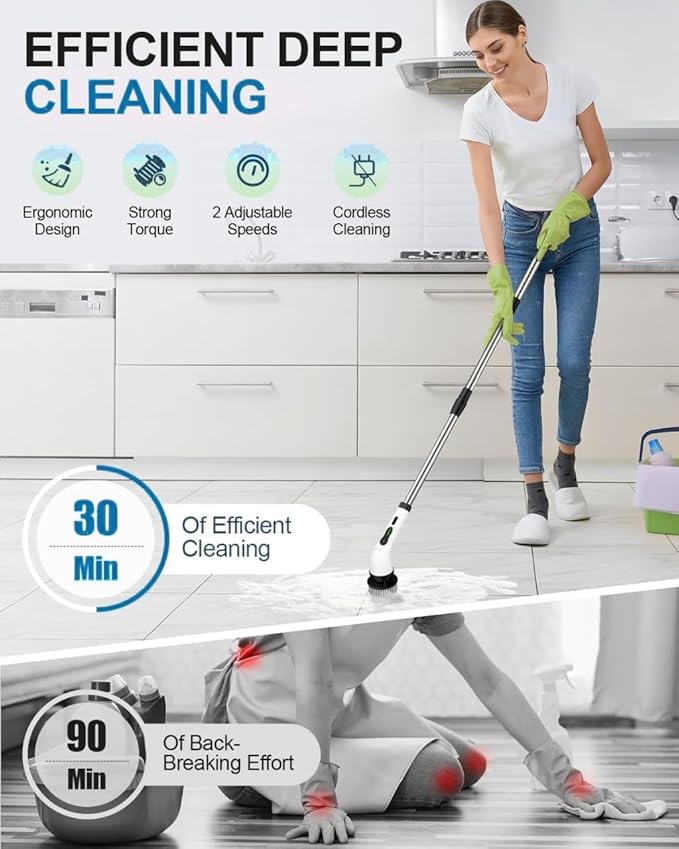 9 in 1 Cordless Electric Spin Scrubber - Cleaning Brush for Home