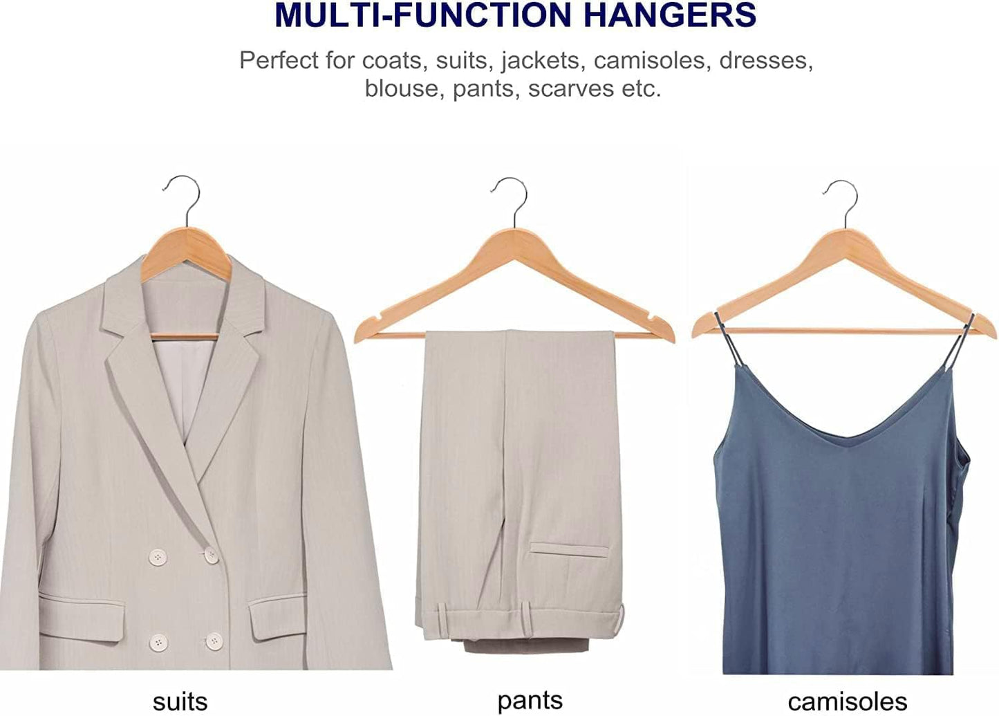 Non-Slip Wooden Suit Hangers for Clothes, Dresses, and Coats (Ver Durable)
