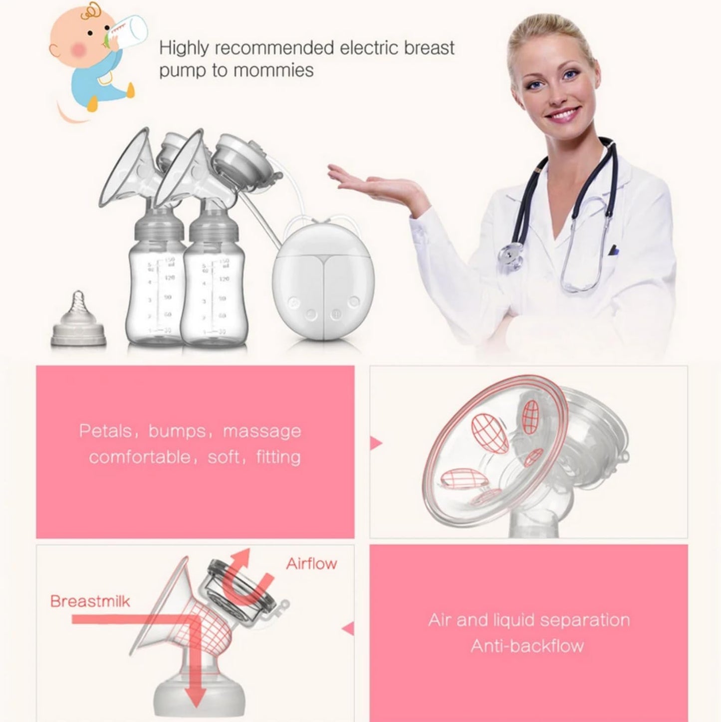 Double Electric Breast Pumps Powerful Nipple Suction