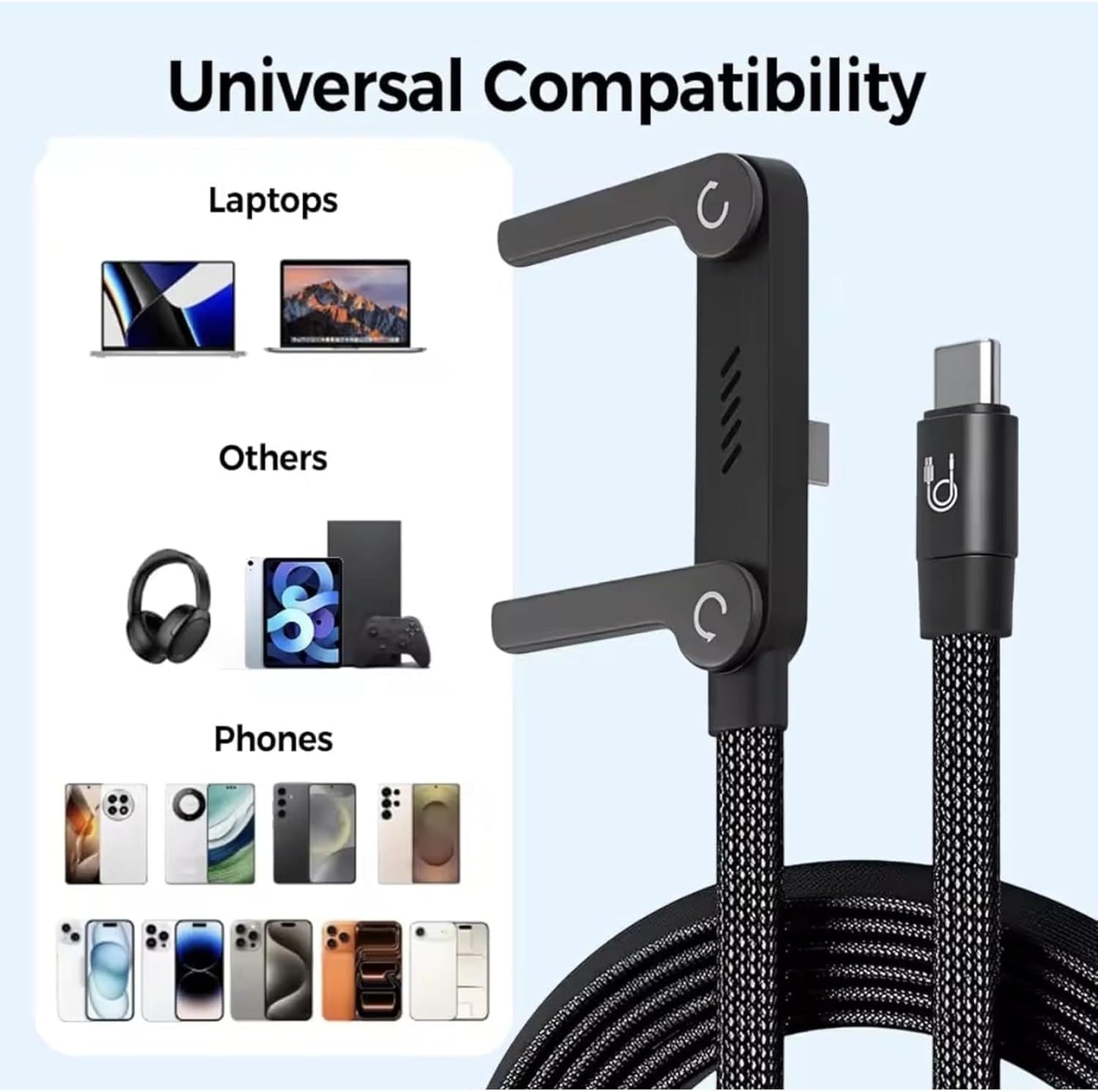 240W USB C to USB C Fast Charging Cable 1.5M with Foldable Adjustable Phone Stand