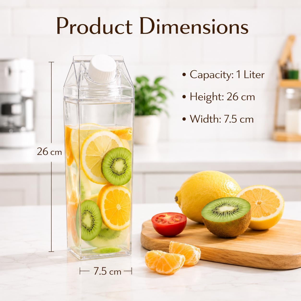 3 Pack Milk/juice Carton Water Bottle, Clear Square Plastic