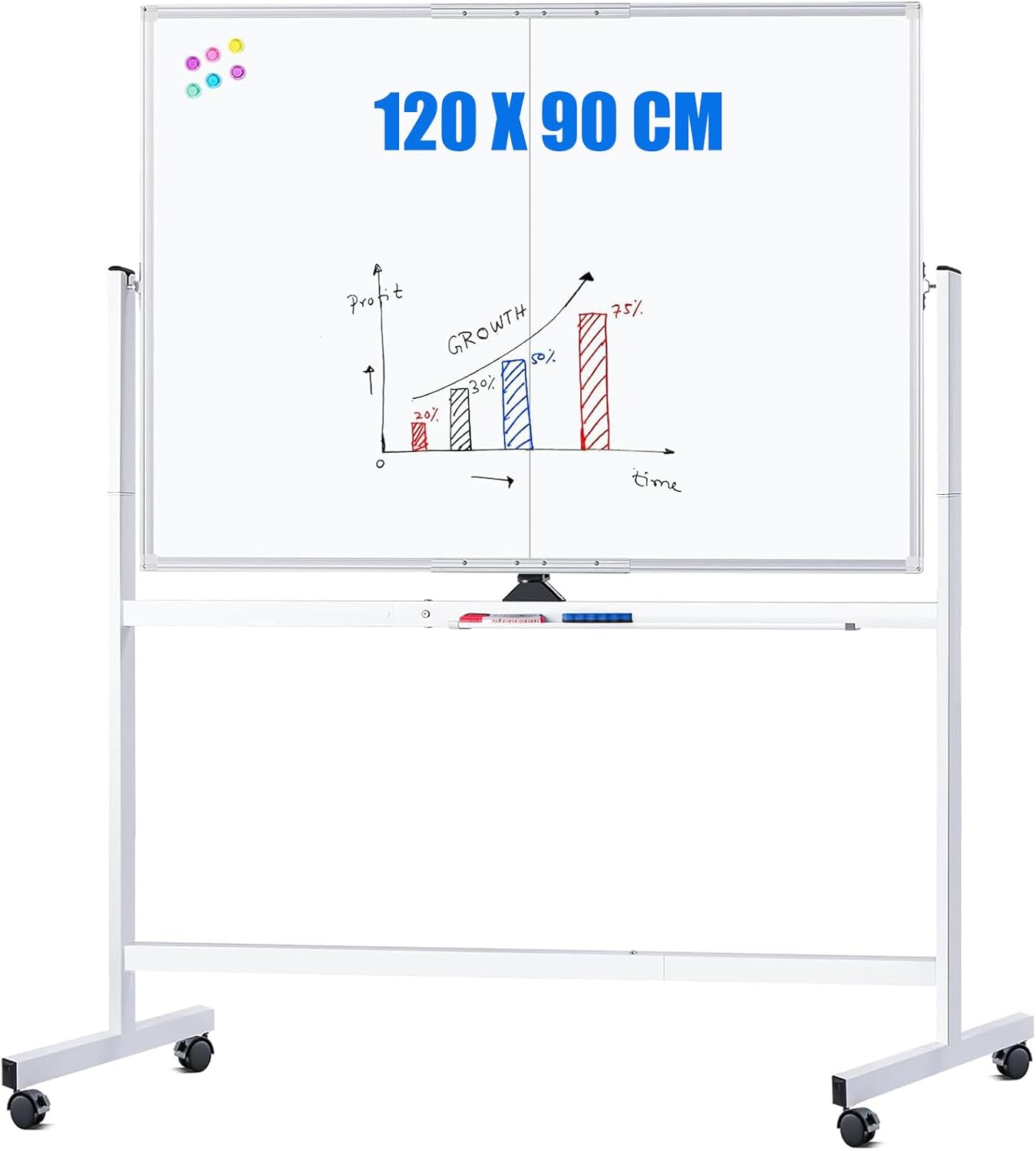 Double Sided Magnetic moveable whiteboard ,comes  with free magnetic Erasable markers (3pcs) & 1 duster eraser