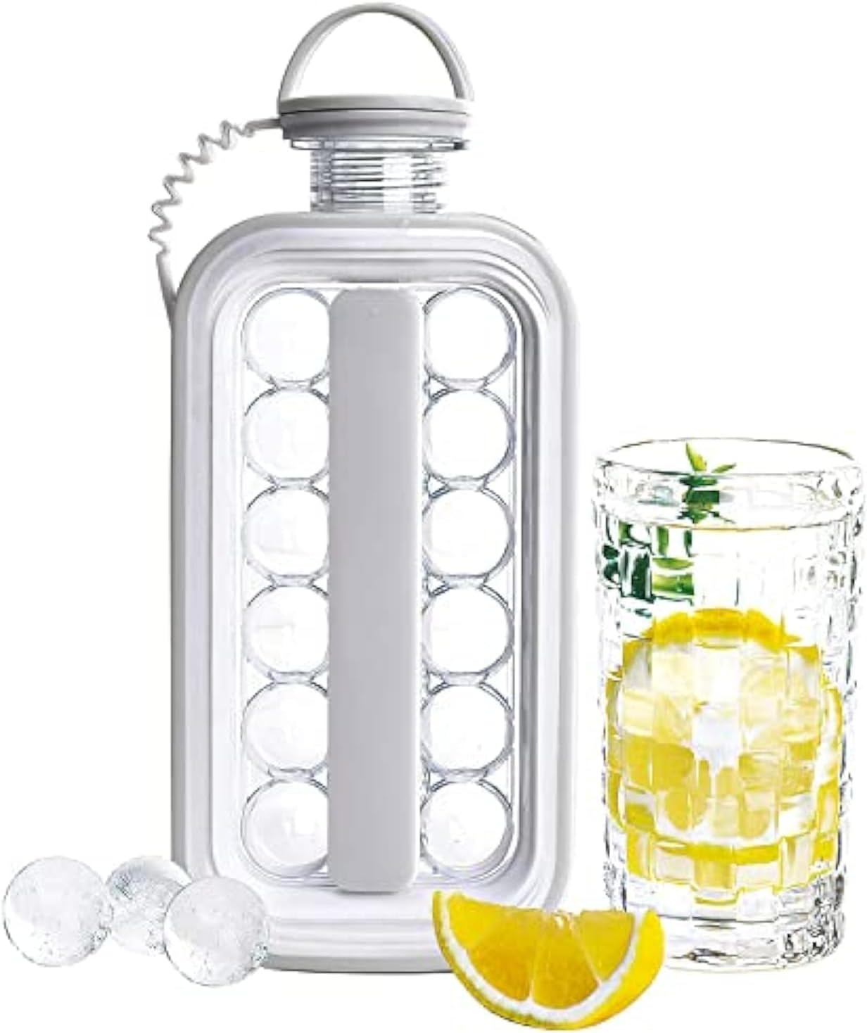 2 Portable Ball Ice Maker Bottles - 2 in 1 Portable Ice Ball and Round Cube Making