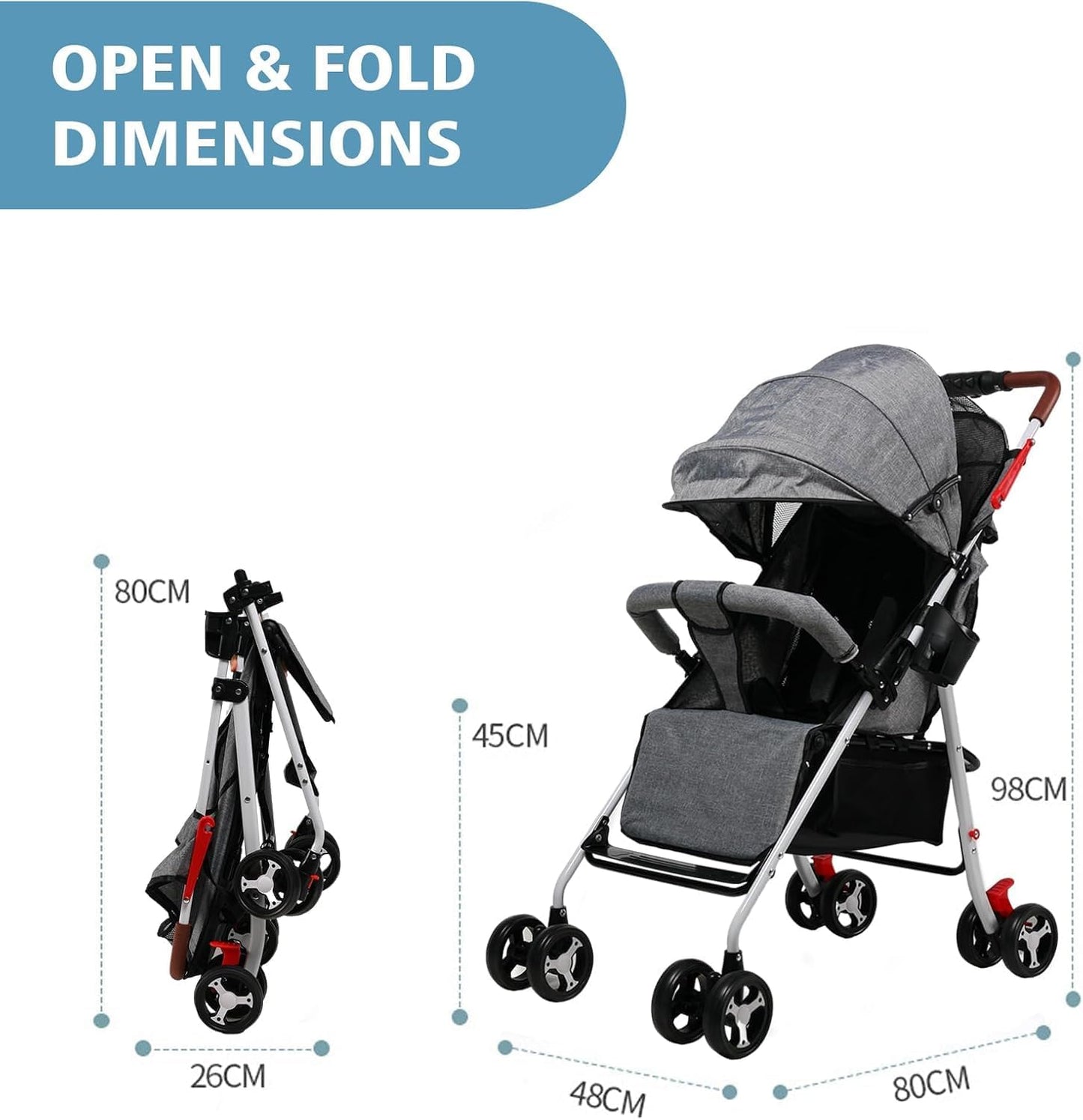Baby Stroller for Toddler, Foldable Aluminum Alloy Pushchair with Adjustable Backrest