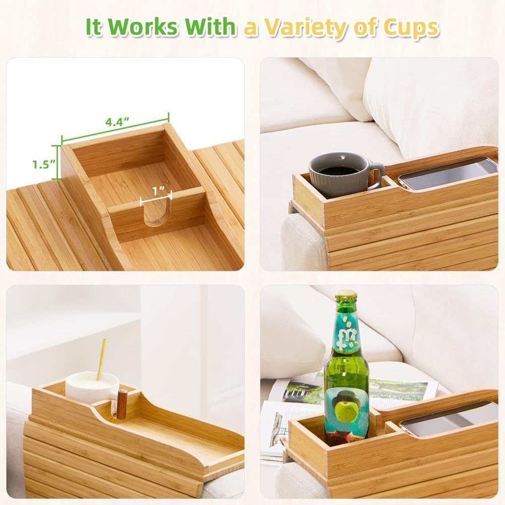 Natural Bamboo Armrest Cup Holder, Sofa Drink Holder
