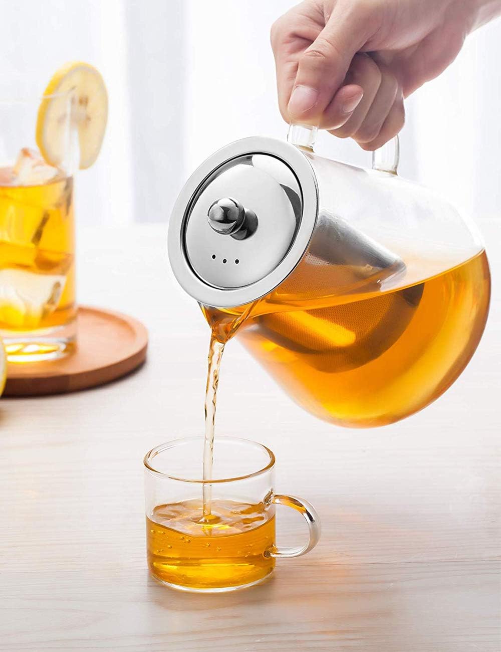 Glass Herbal Tea Pot with Stainless Steel Filter 750mls / 1000mls