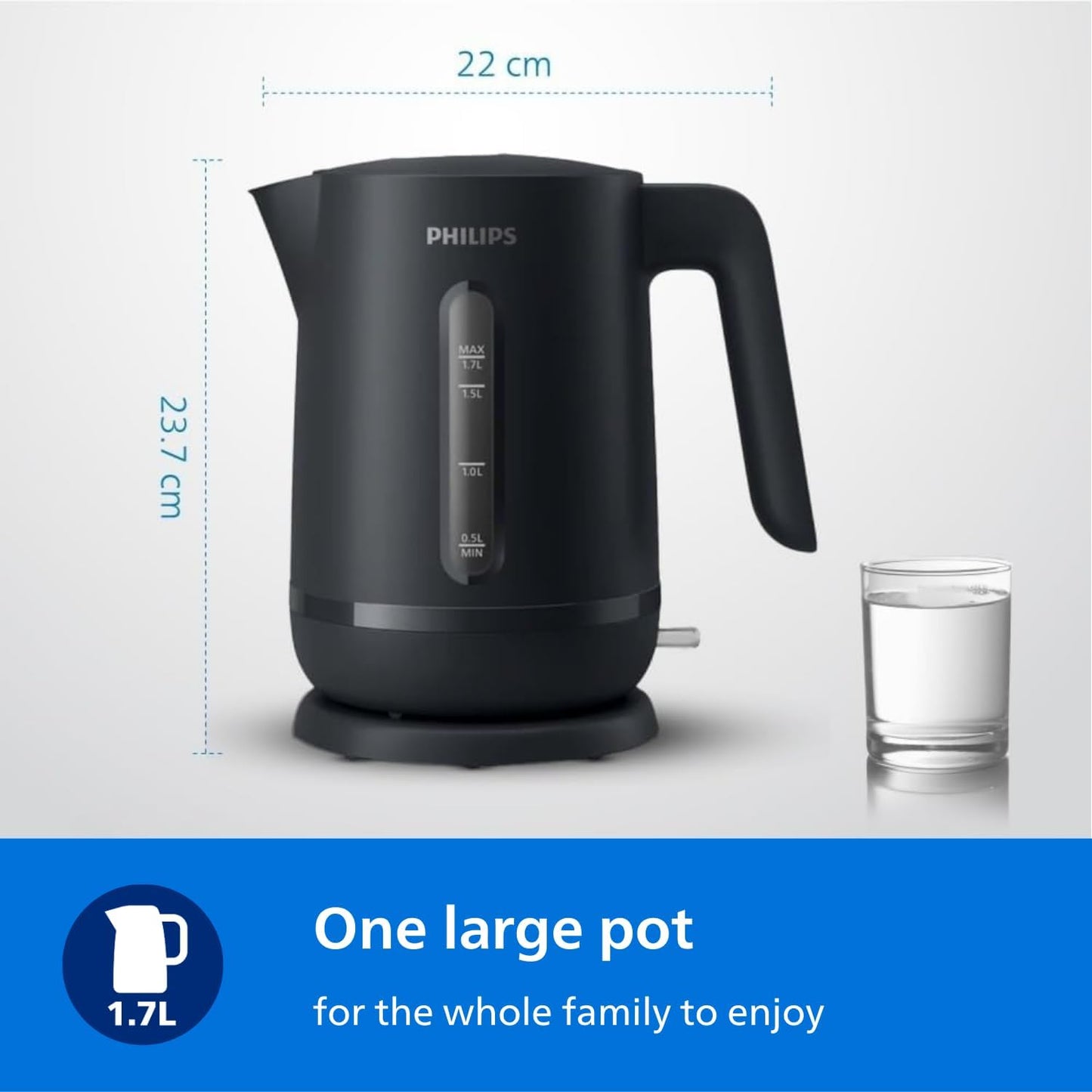 Philips Kettle - 2200W, 1.7L, 360° pirouette base, On/Off