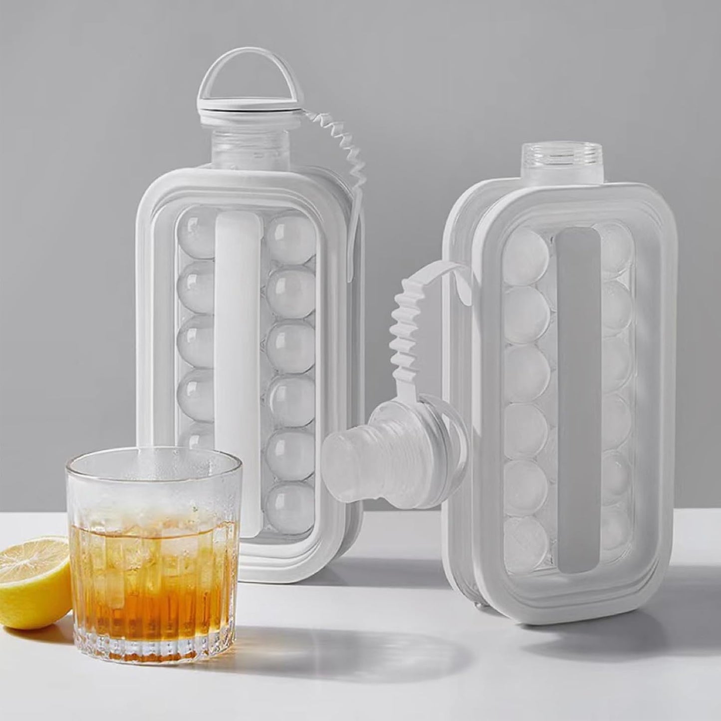 2 Portable Ball Ice Maker Bottles - 2 in 1 Portable Ice Ball and Round Cube Making