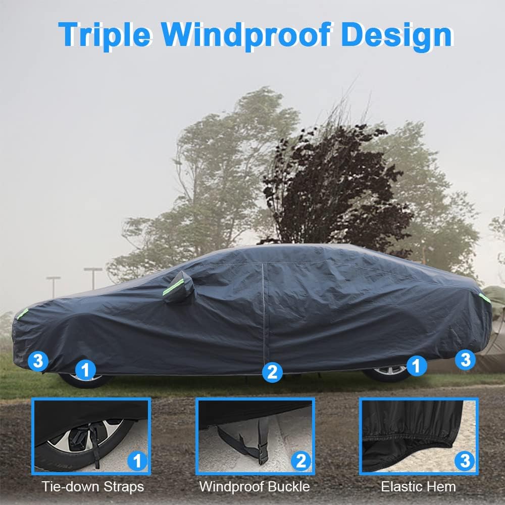 Car Cover Sunscreen UV Protection, Full Exterior Cover with Mirror Pocket/Driver