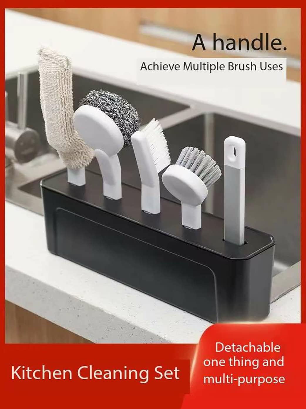 Kitchen Cleaning Kit 4-in-1 – Folding Multi-Purpose Brushes with Aluminum Handle