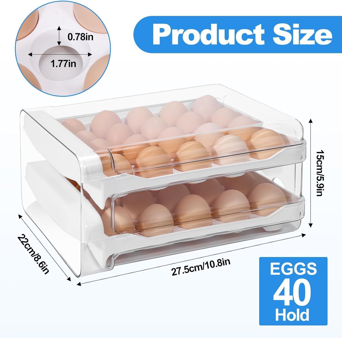 Egg Holder for Refrigerator, 40 Capacity Egg Storage