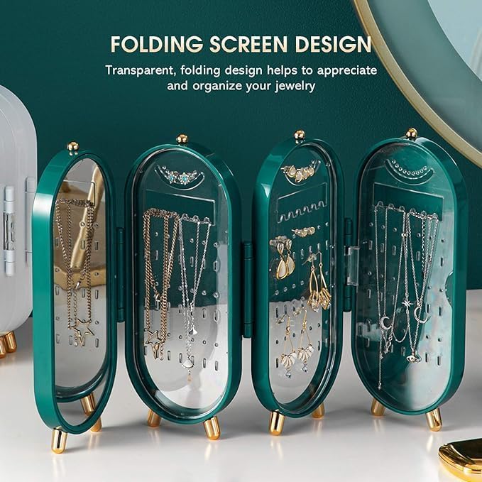 3‑Fold Foldable Jewellery Travel Box with Mirror || Compact Organizer for Earrings