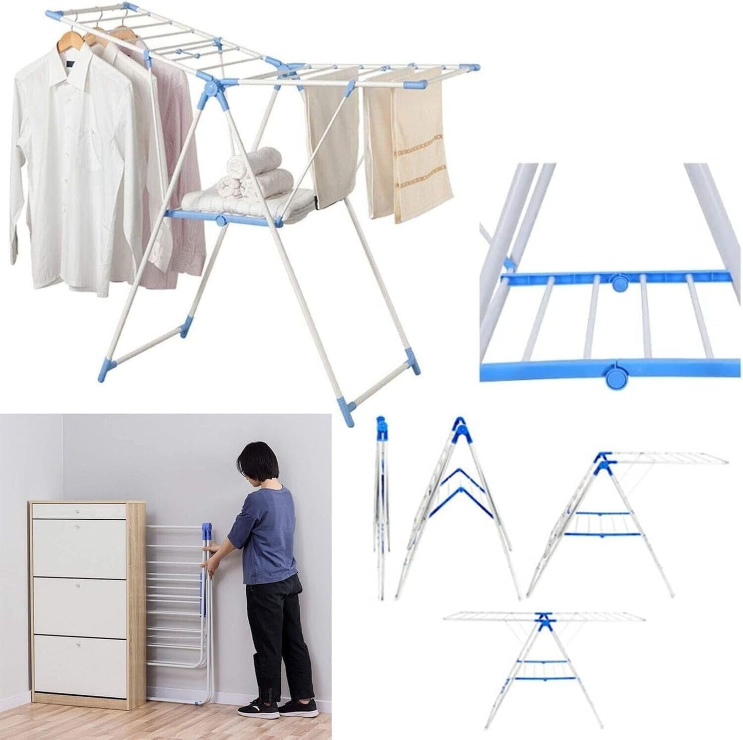 Stainless steel Foldable Cloth Drying Rack with Adjustable Wings (metallic)