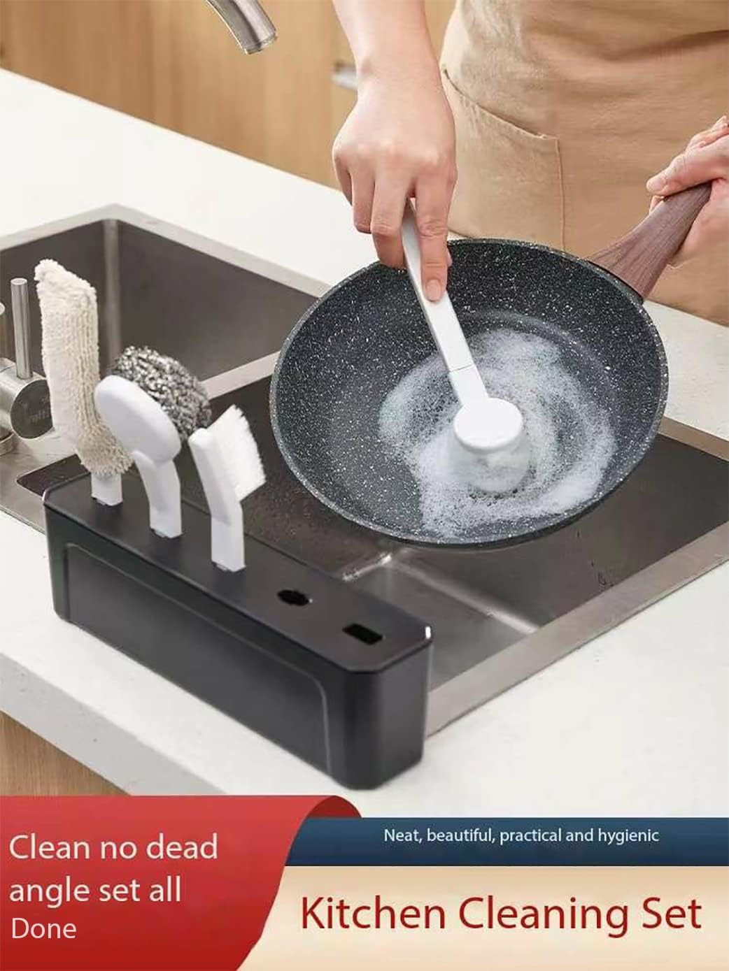 Kitchen Cleaning Kit 4-in-1 – Folding Multi-Purpose Brushes with Aluminum Handle