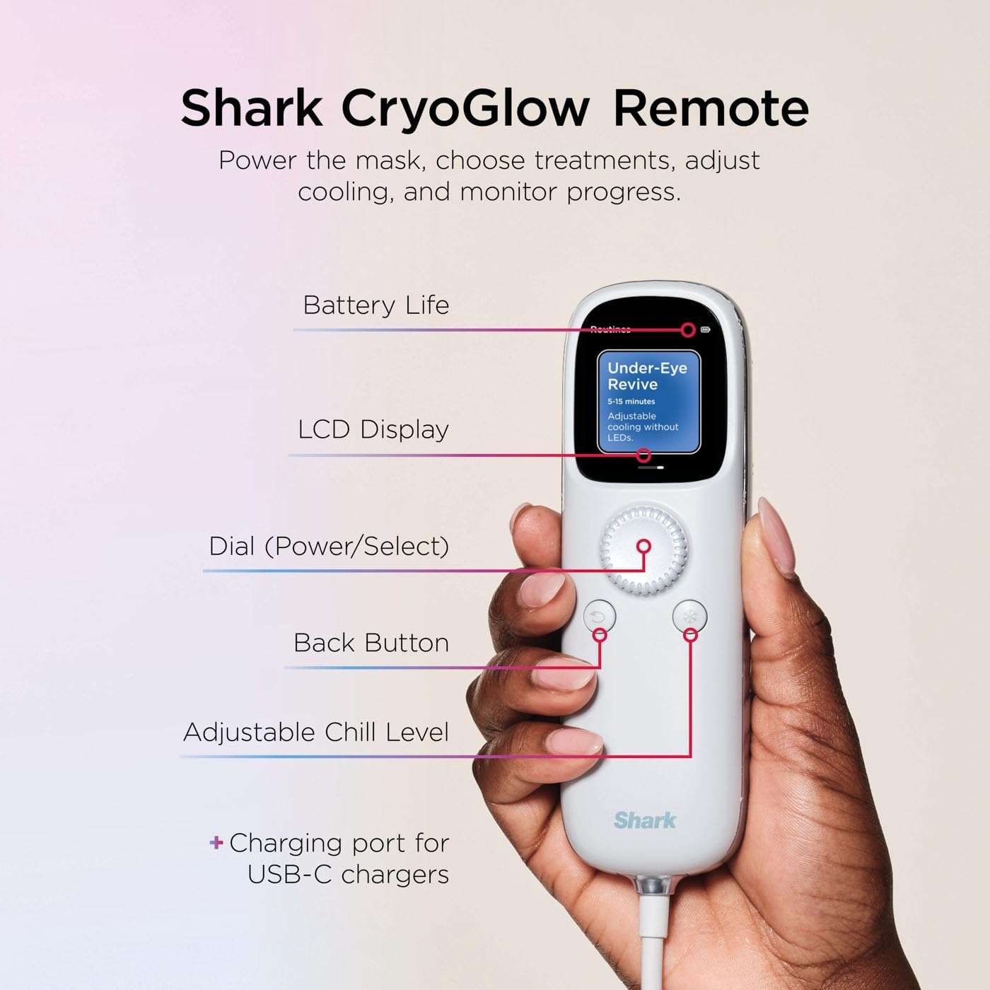 Shark CryoGlow LED Face Mask with Under-Eye Cooling, Anti-Ageing & Blemish Repair, Red & Blue LED, Infrared Light Therapy, Remote Control, Lilac...