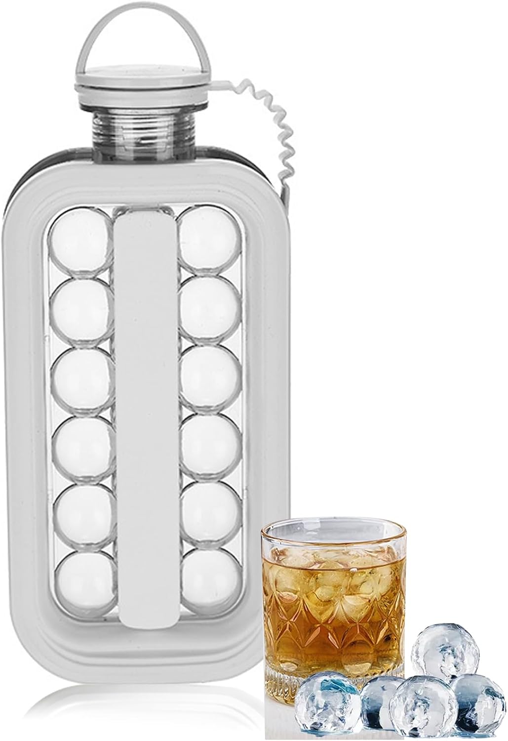 2 Portable Ball Ice Maker Bottles - 2 in 1 Portable Ice Ball and Round Cube Making