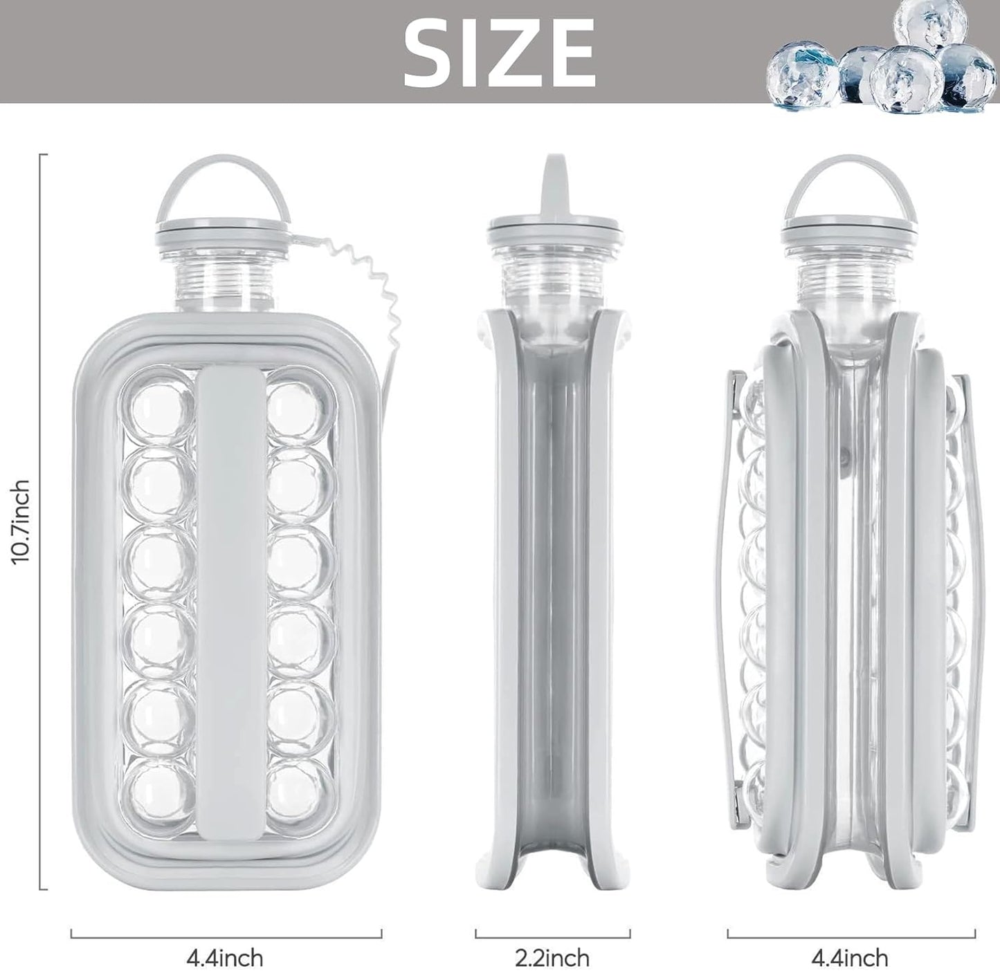 2 Portable Ball Ice Maker Bottles - 2 in 1 Portable Ice Ball and Round Cube Making