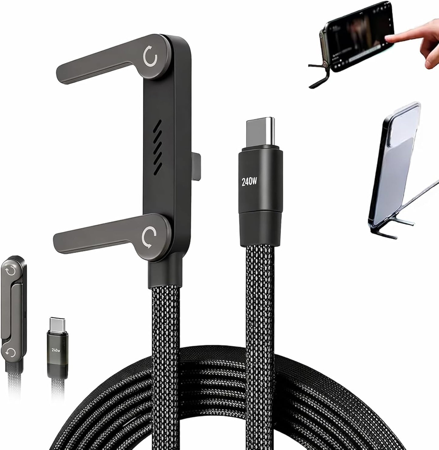 240W USB C to USB C Fast Charging Cable 1.5M with Foldable Adjustable Phone Stand