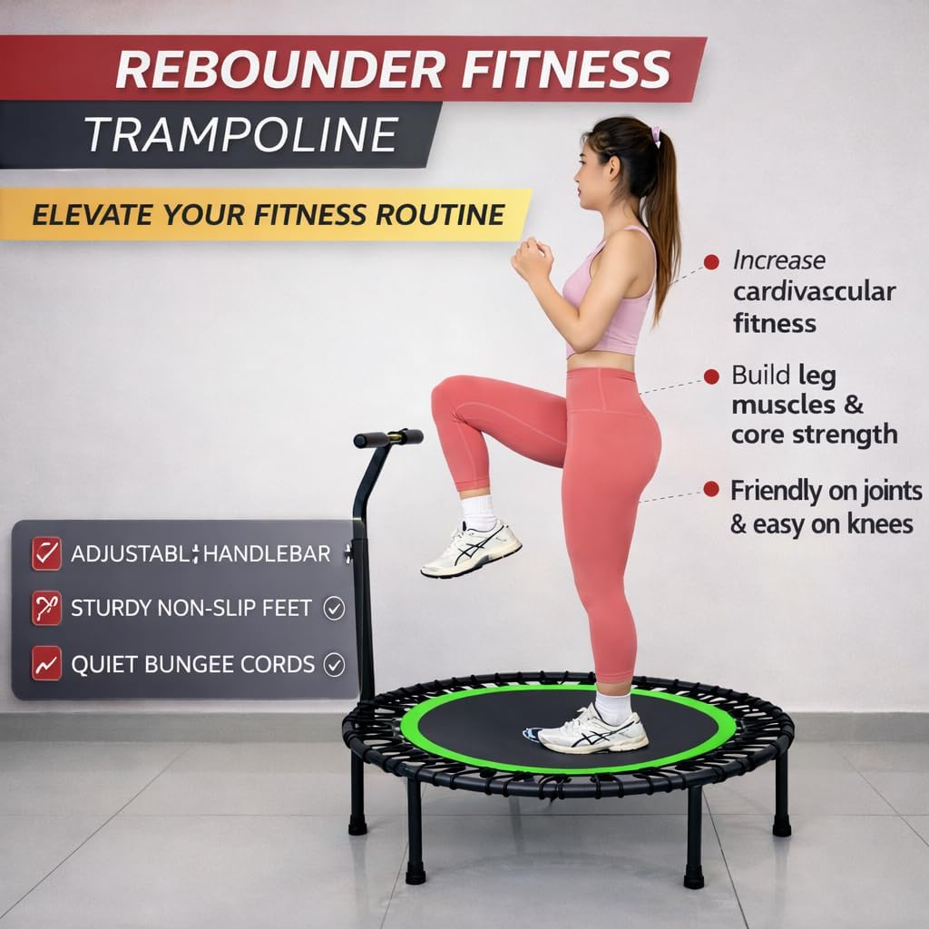 Mini Rebounder Fitness Trampoline for Adults with Bungee Cords