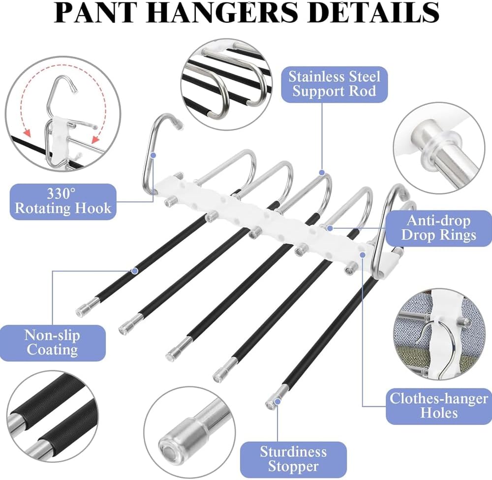 A set of 5 Magic Pants Hangers | 5 in 1 Space Saving Closet Organizer