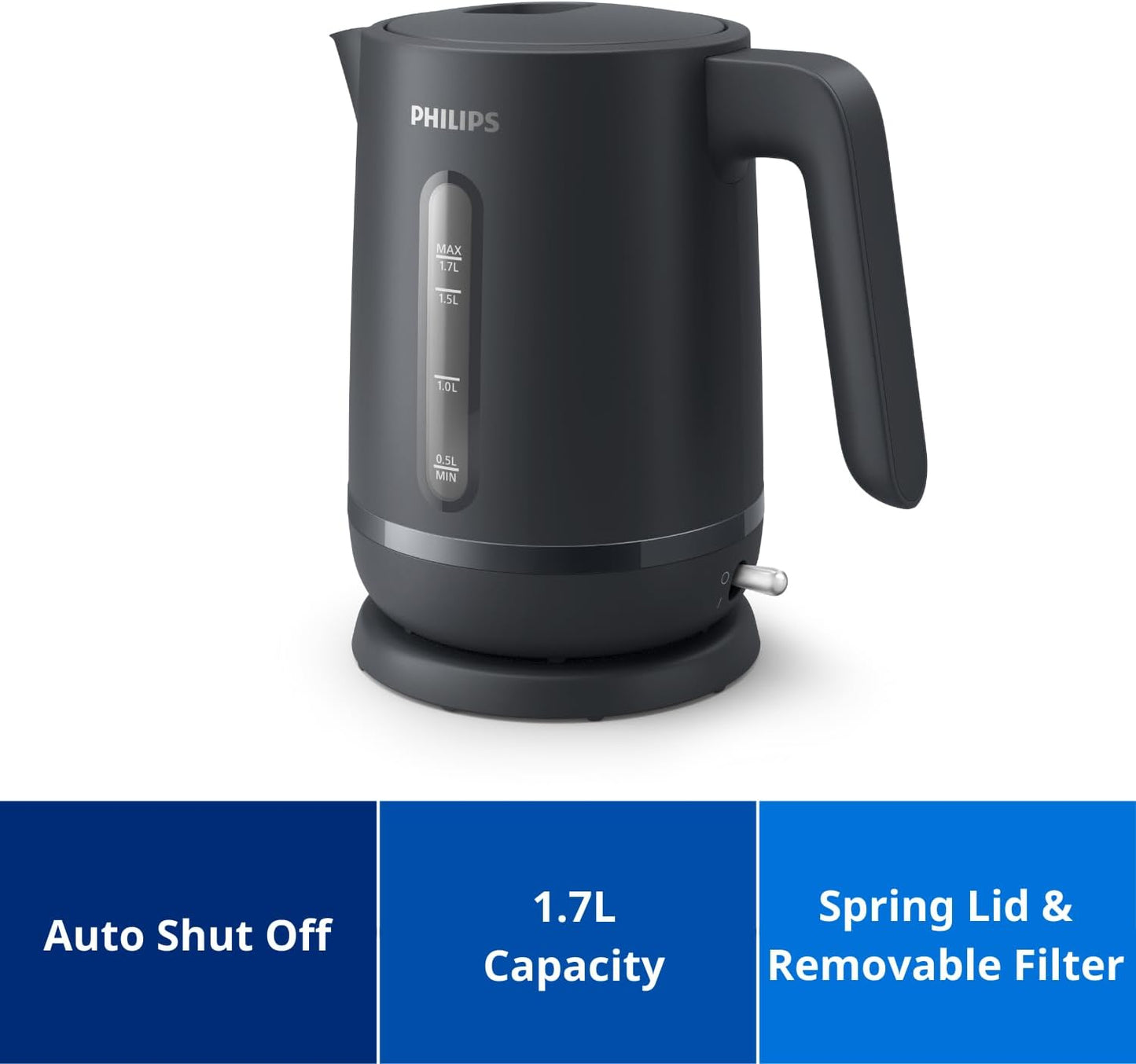 Philips Kettle - 2200W, 1.7L, 360° pirouette base, On/Off