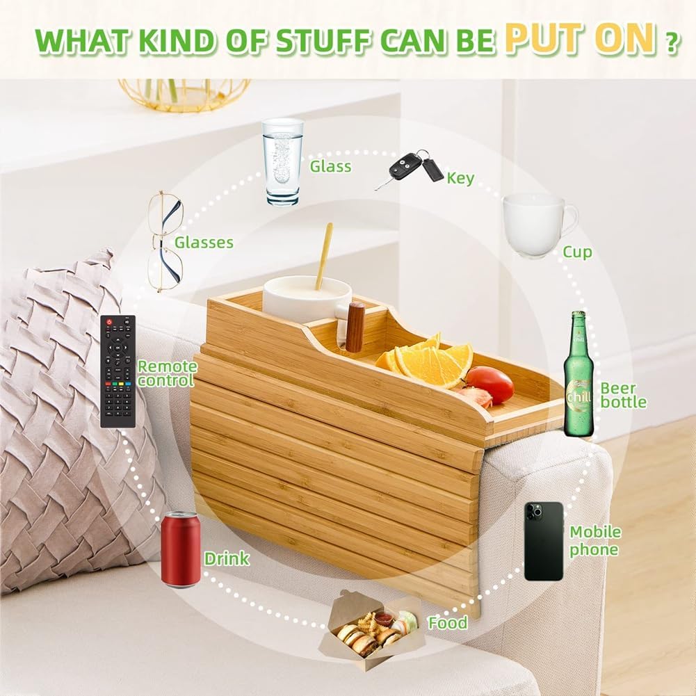 Natural Bamboo Armrest Cup Holder, Sofa Drink Holder