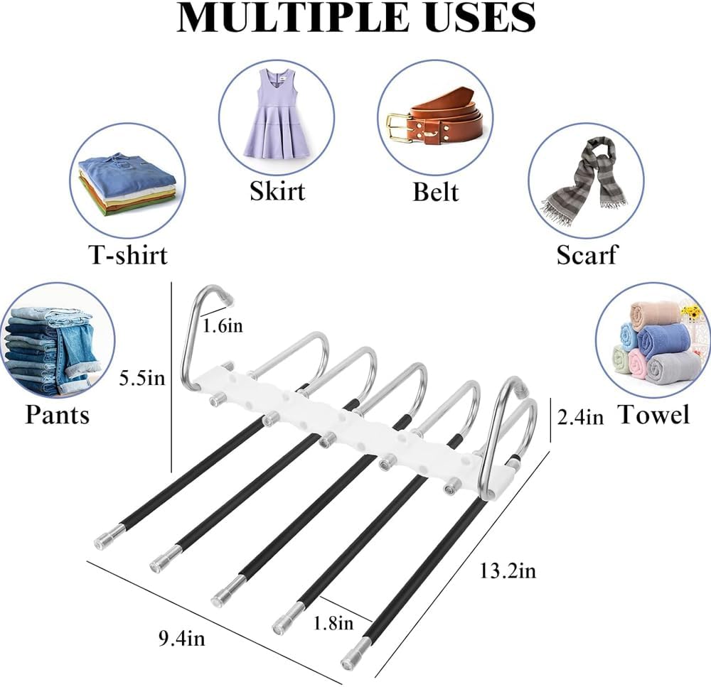 A set of 5 Magic Pants Hangers | 5 in 1 Space Saving Closet Organizer