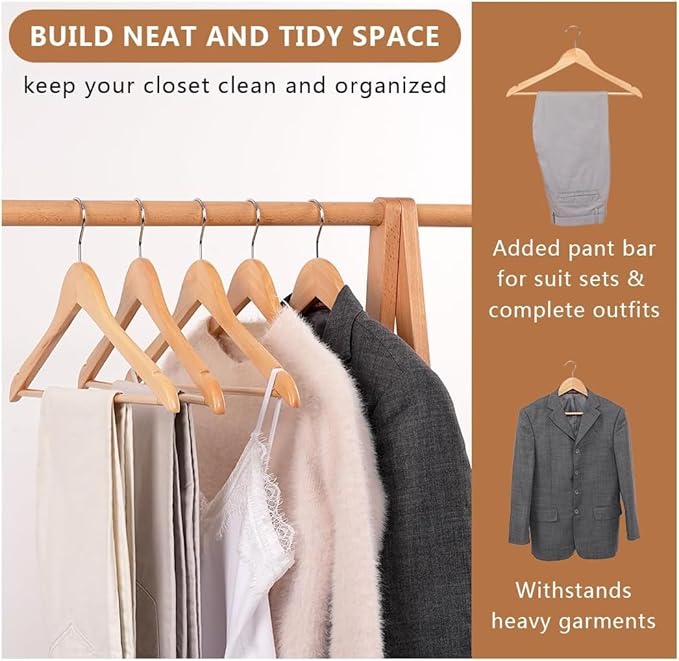 Non-Slip Wooden Suit Hangers for Clothes, Dresses, and Coats (Ver Durable)