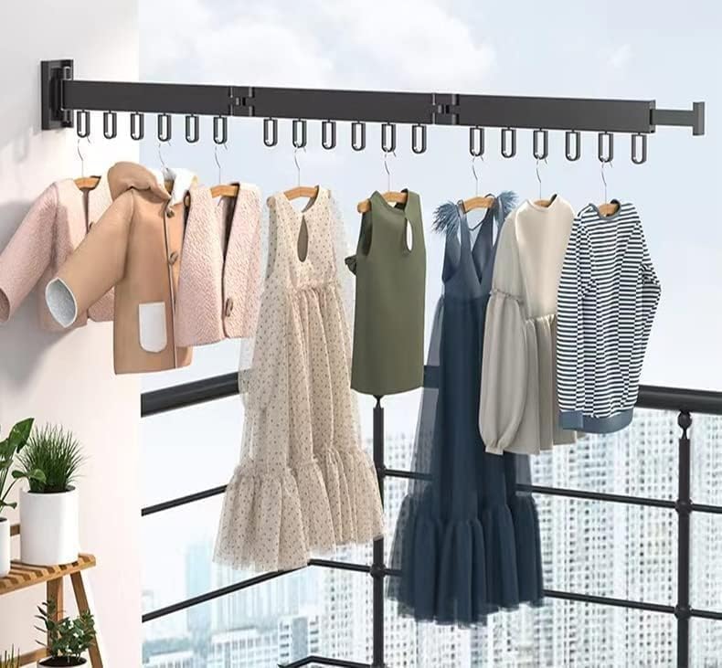 Wall Mount Drying Rack Folding Clothes Hanger No-Drill Retractable Clothesline