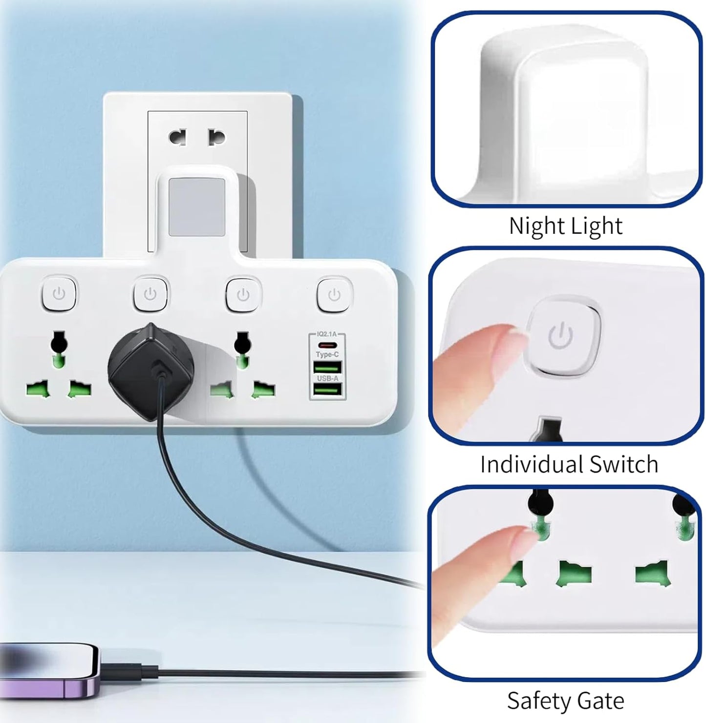 Power Strip Surge Protector Multi Plug Adapter USB Extension Socket Wall Charger