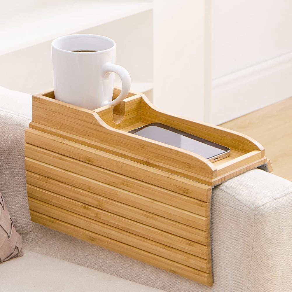 Natural Bamboo Armrest Cup Holder, Sofa Drink Holder
