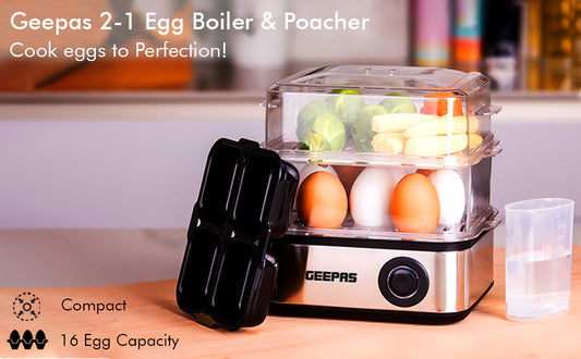 Geepas 2 in 1 Egg Boiler and Poacher – Capacity for 12 Eggs