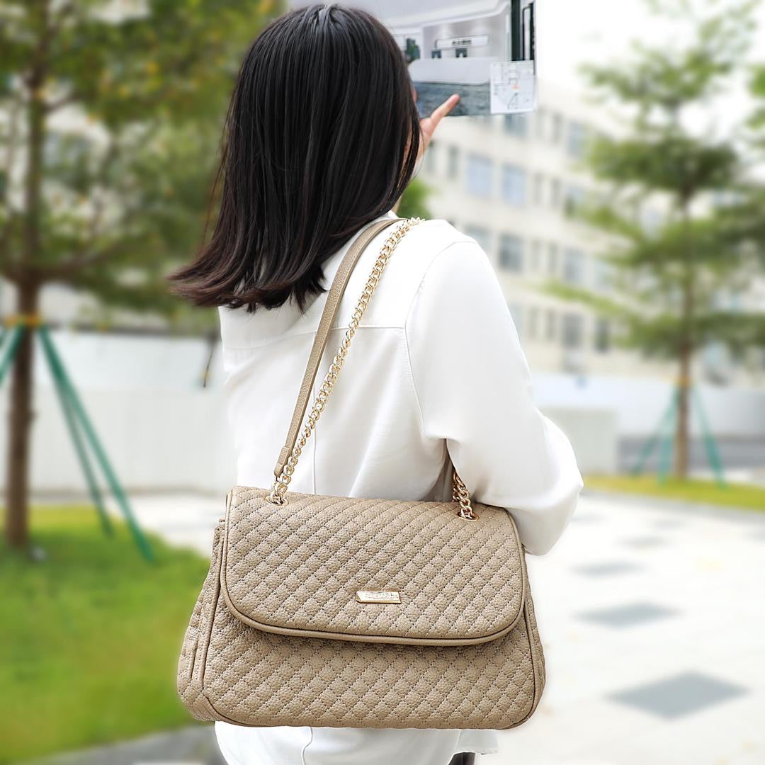 Women’s Quilted Shoulder Bag & Matching Clutch Set