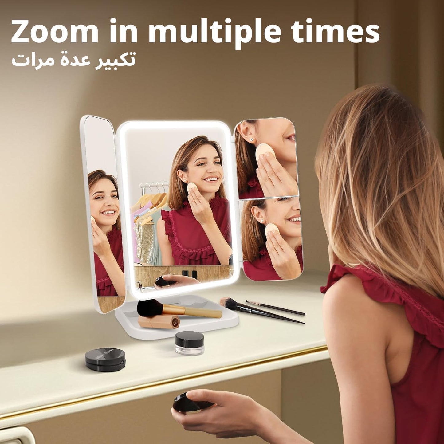 Portable 3 LED Makeup folding Cosmetic Mirror (Rechargeable)