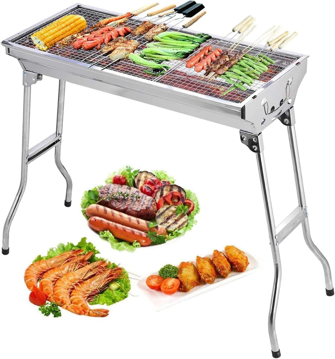 Large Charcoal Grill BBQ with Stand Stainless Steel, Outdoor Barbecue Grill