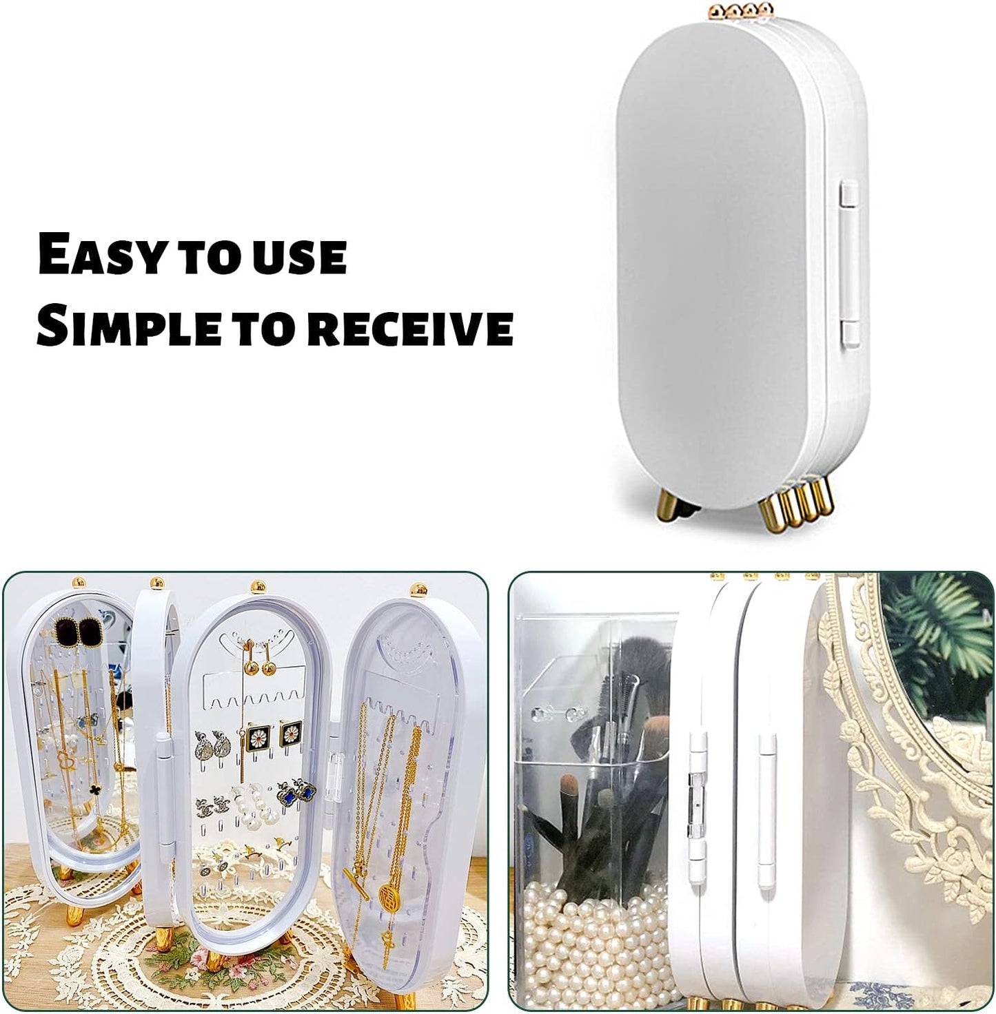 3‑Fold Foldable Jewellery Travel Box with Mirror || Compact Organizer for Earrings