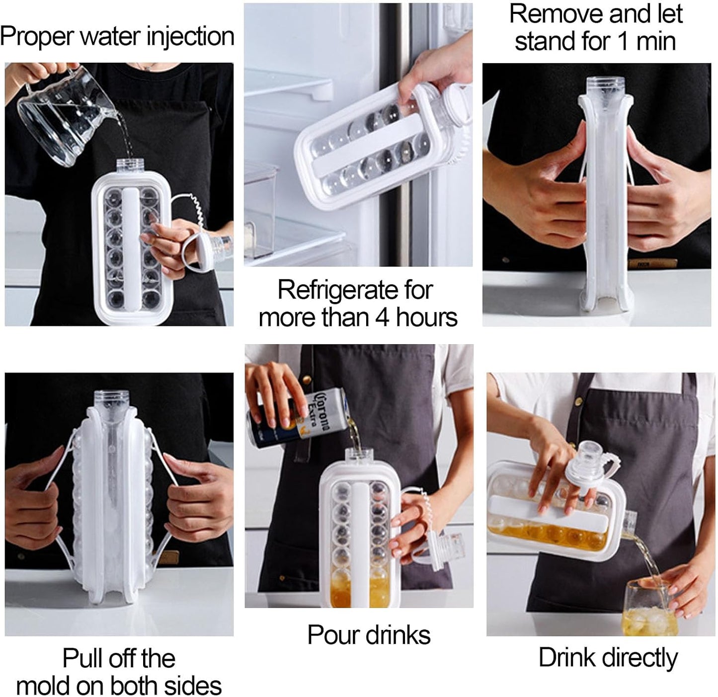 2 Portable Ball Ice Maker Bottles - 2 in 1 Portable Ice Ball and Round Cube Making