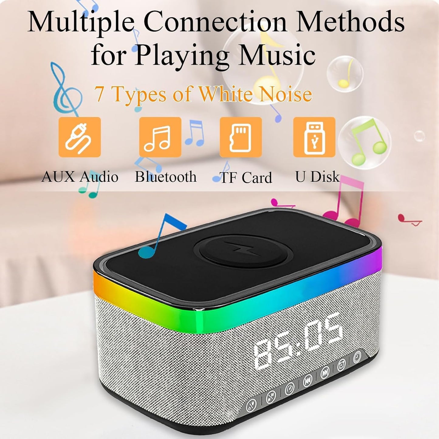 Digital Alarm Clock with 15W Fast Wireless Charger, Alarm Clock Bluetooth Radio