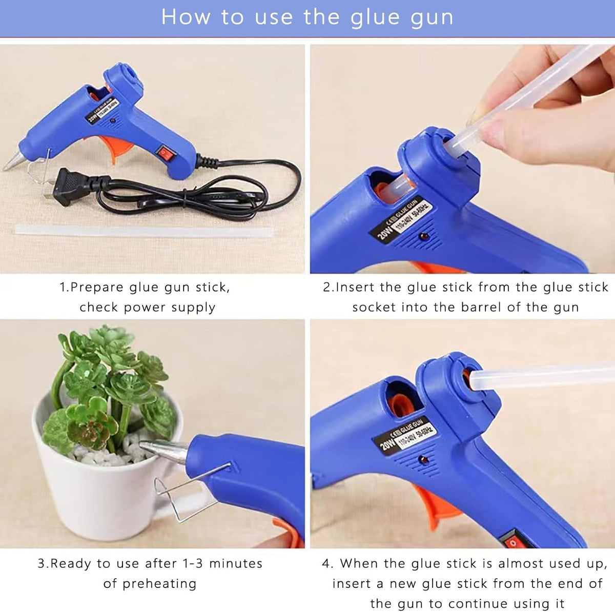 Hot Glue Gun, 90sec Fast Heat Mini Gun for Crafting, 30pcs Sticks, 150cm Power Cord