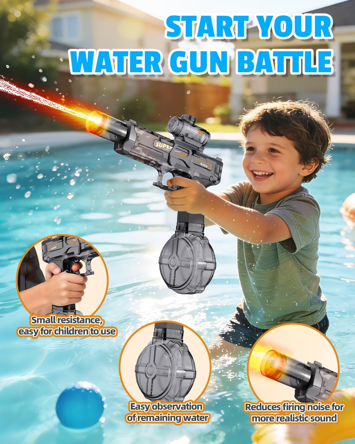 Electric Water Gun  Pistols Long Range with flashing light