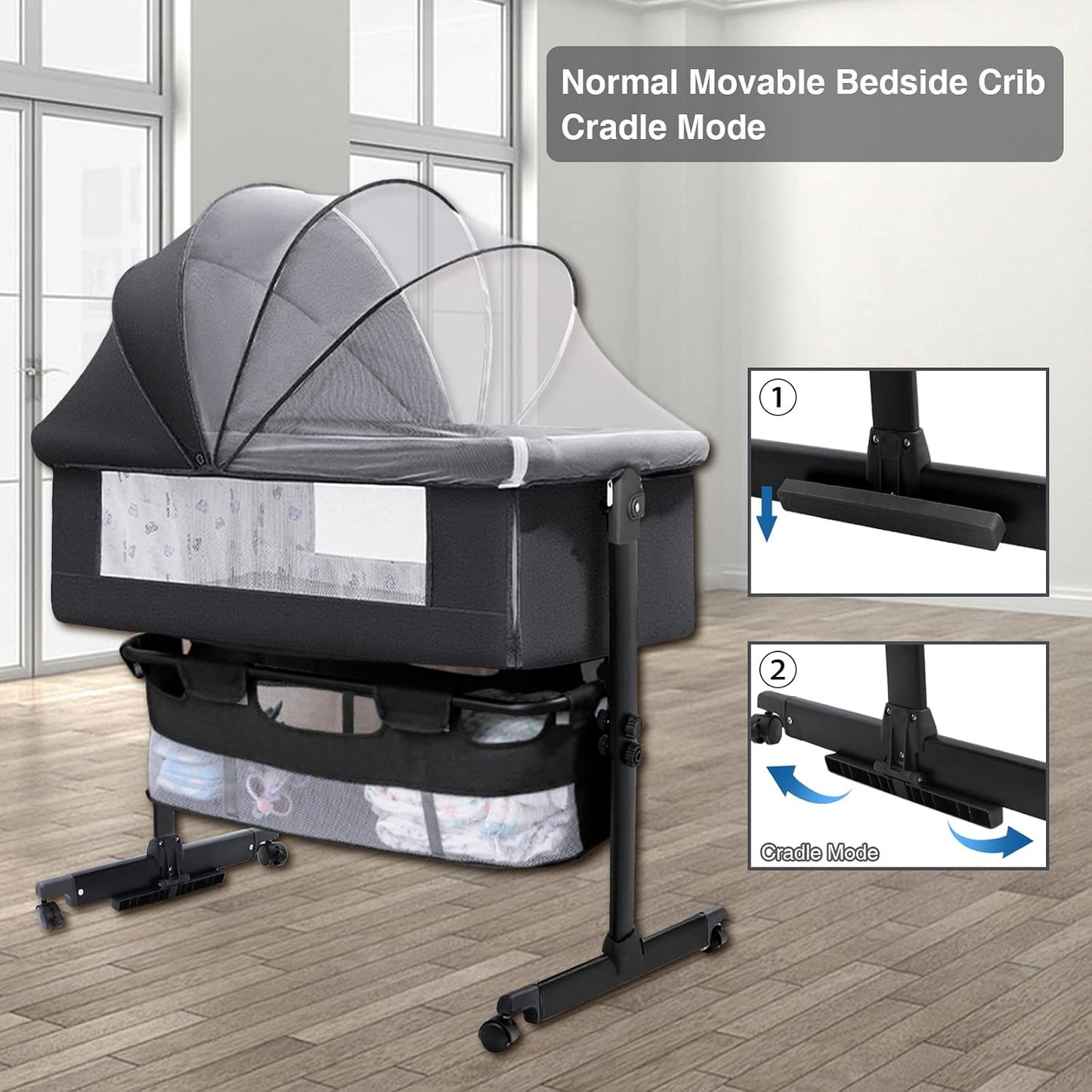 Baby Bassinet Bedside Sleeper Bedside Baby Crib - Portable Baby Bed with Wheels
