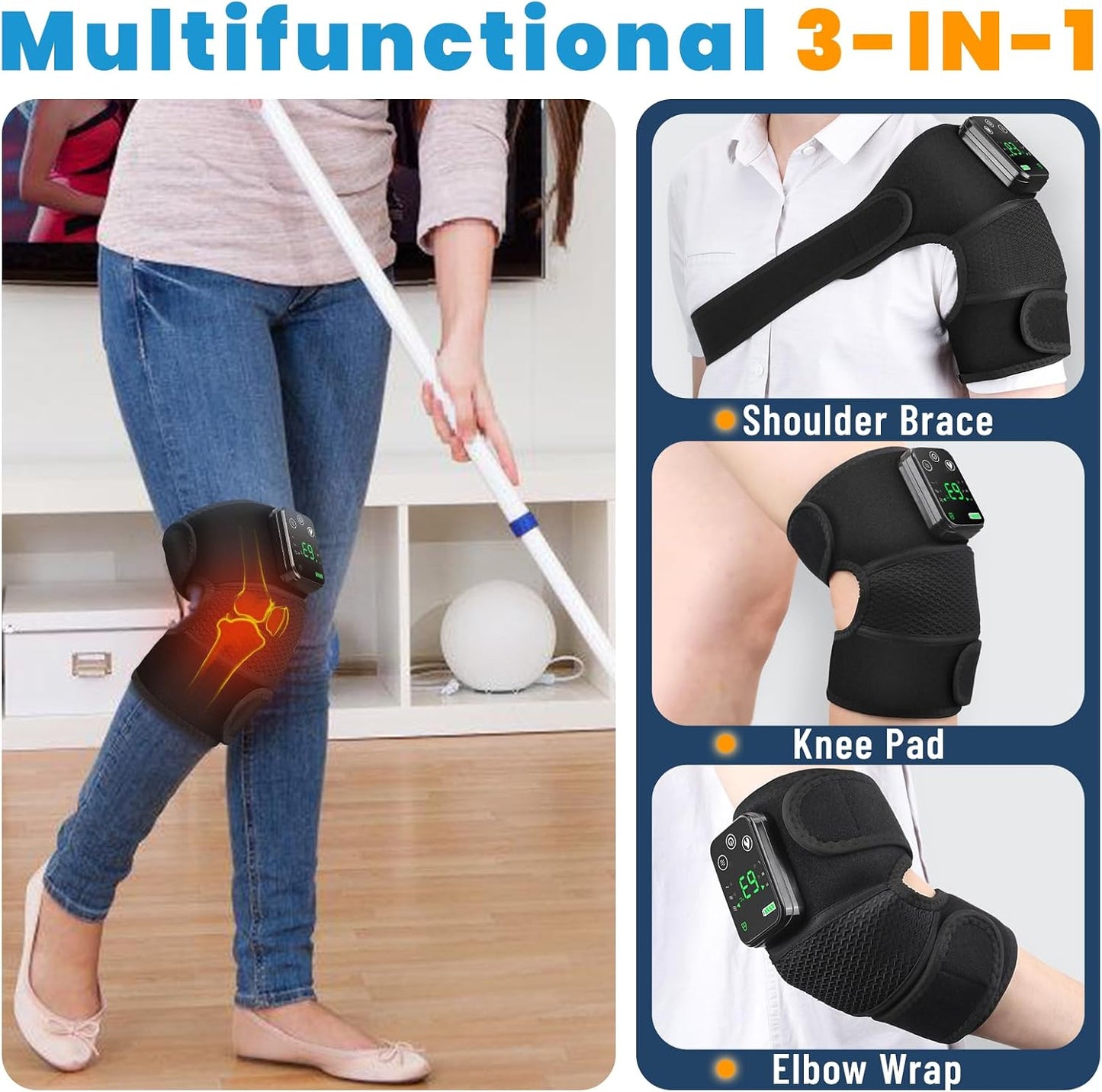 Knee Massager Joint Pain Relief 3-in-1 Cordless Knee Heat Pads