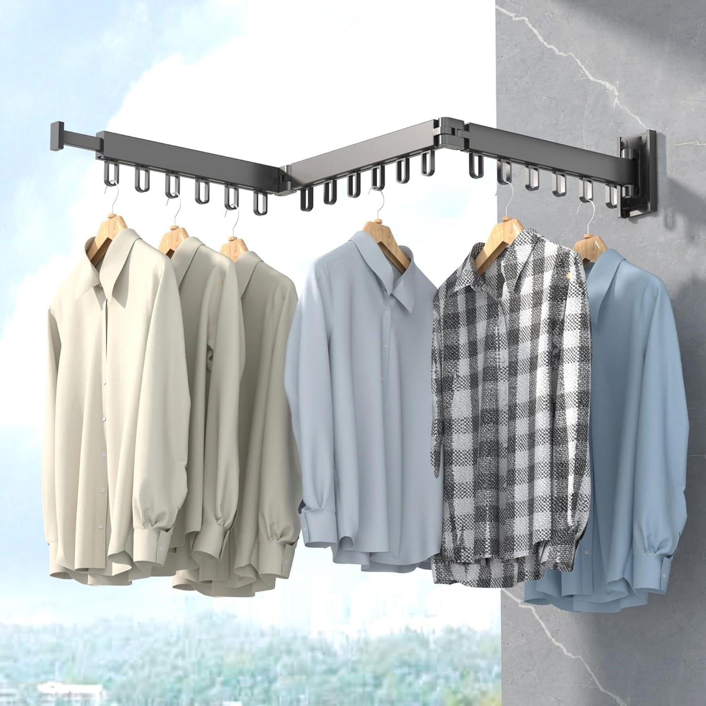 Wall Mount Drying Rack Folding Clothes Hanger No-Drill Retractable Clothesline