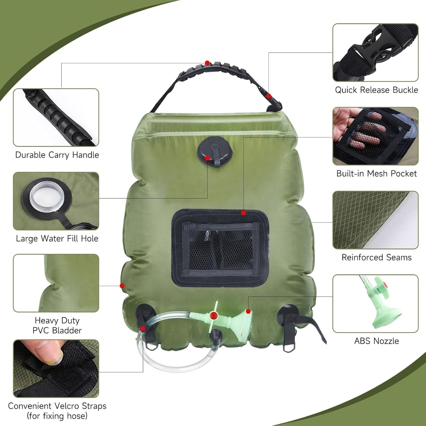 Solar camping Shower Bag, 5 Gallons/20L Camping
