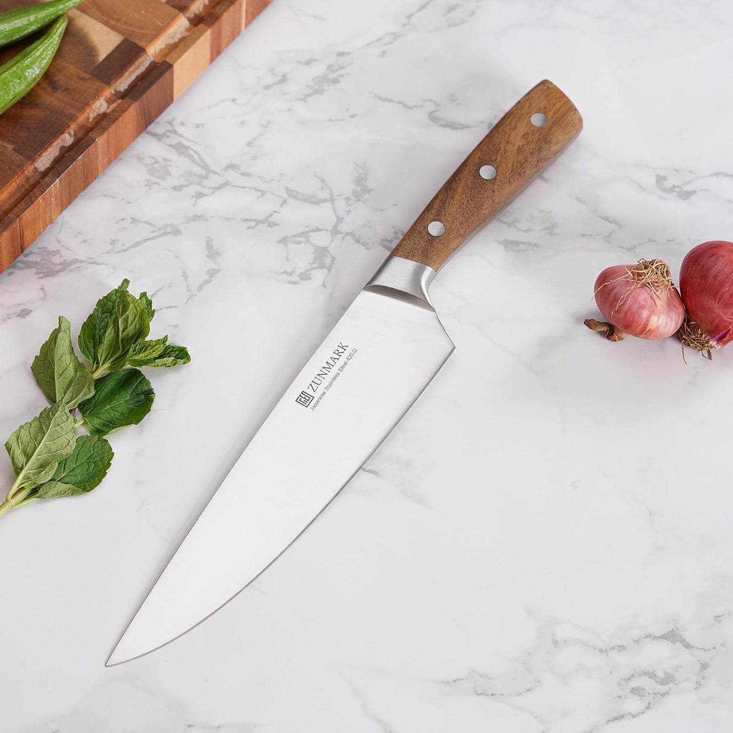 ZUNMARK Knife Set, 6pcs Knife Set for Kitchen with Acacia Wood Block