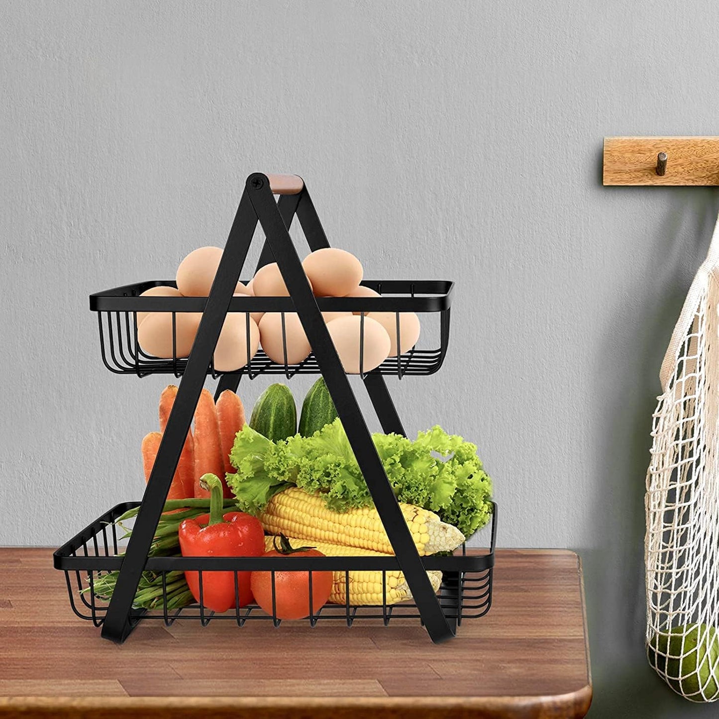 2-Tier Fruit Basket for Kitchen Counter – Detachable Metal Storage Bowl