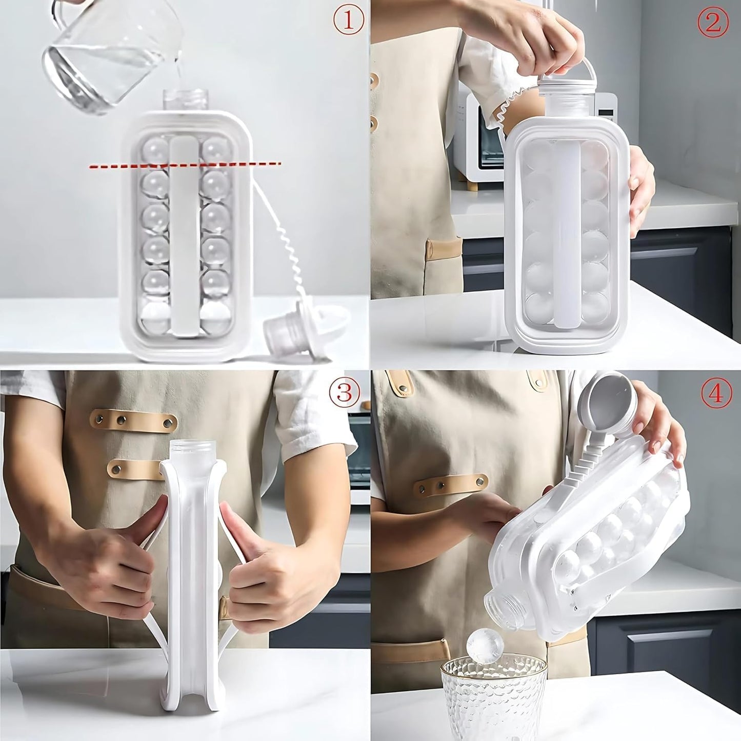 2 Portable Ball Ice Maker Bottles - 2 in 1 Portable Ice Ball and Round Cube Making