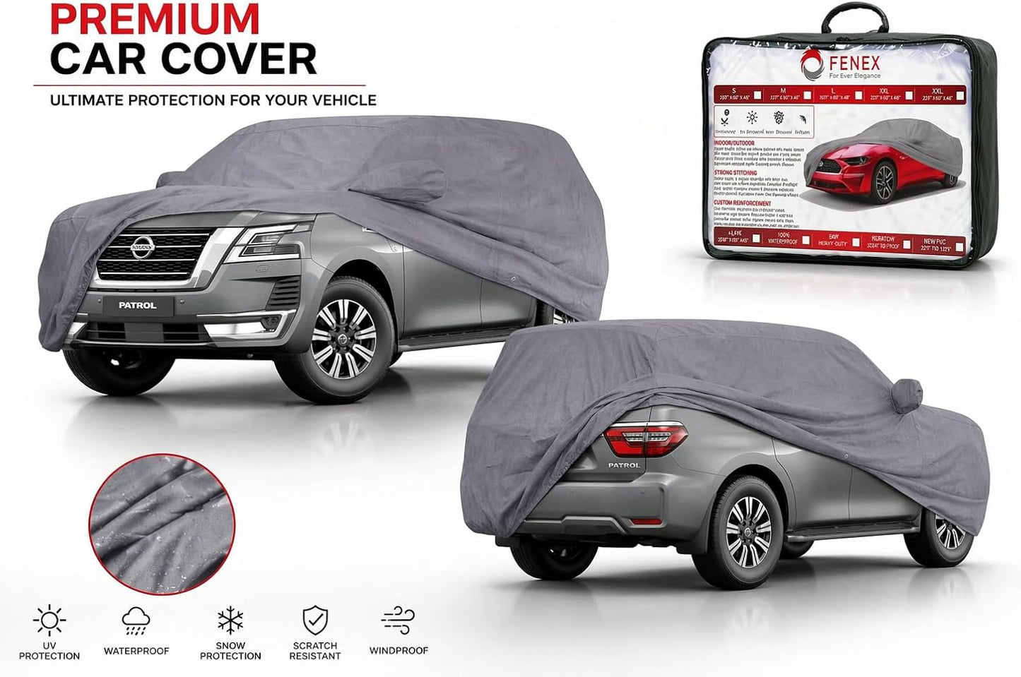 Car Cover Sunscreen UV Protection, Full Exterior Cover with Mirror Pocket/Driver