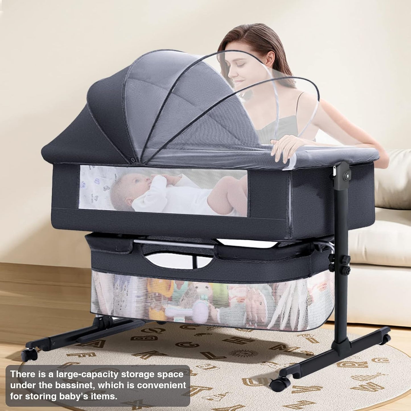 Baby Bassinet Bedside Sleeper Bedside Baby Crib - Portable Baby Bed with Wheels